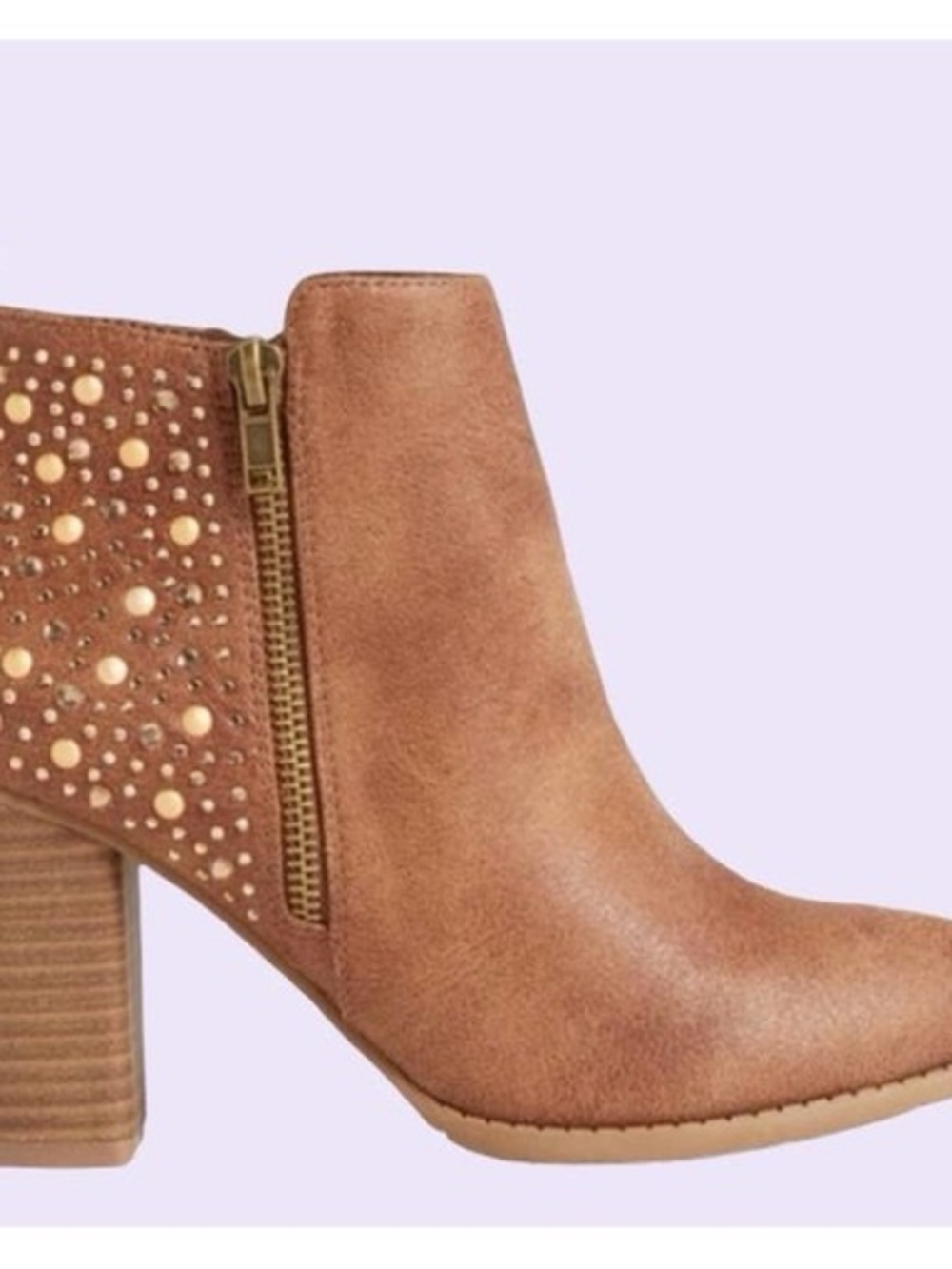 Maurice’s Brandy Gold Studded Stacked Heel Booties